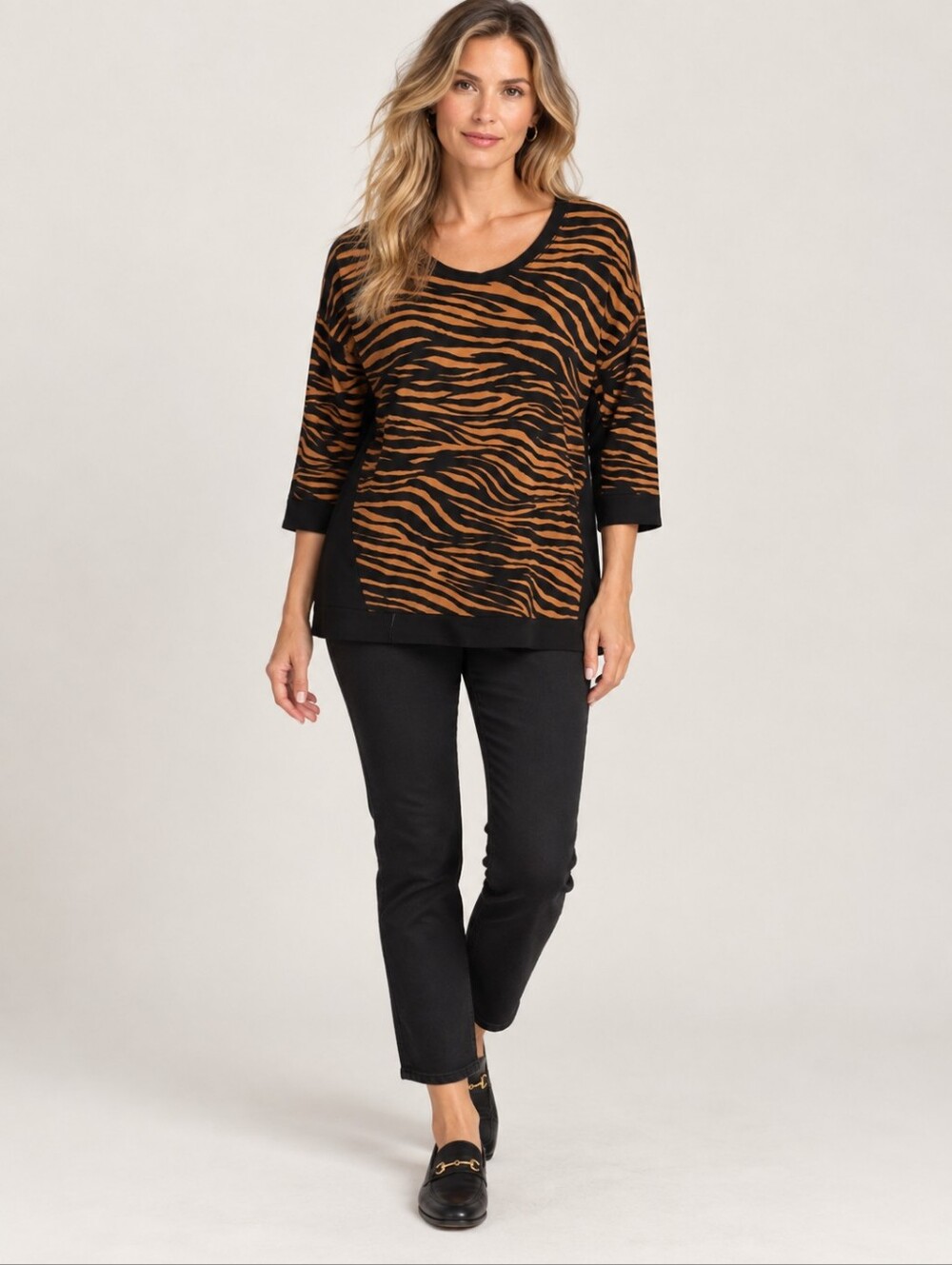 ❤JONES NEW YORK SPORT ZEBRA PRINT 3/4 SLEEVE TOP, MEDIUM